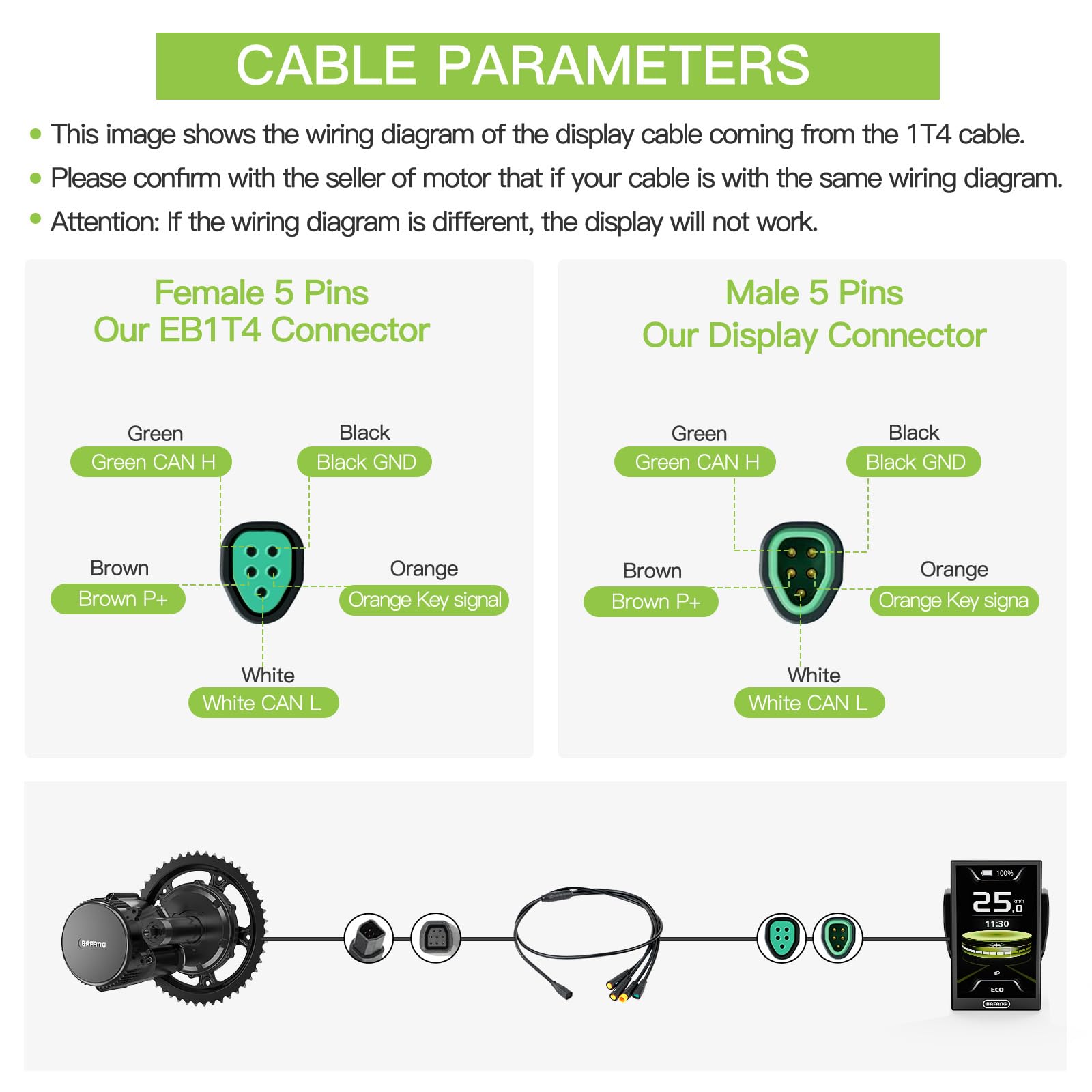 Pantalla BAFANG DPC010 : Compatible con motores centrales M200 M400 M500 M600 M620 y con las versiones más recientes de los kits de motor BBS01B, BBS02B y BBS-HD con protocolo CAN (conector triangular
