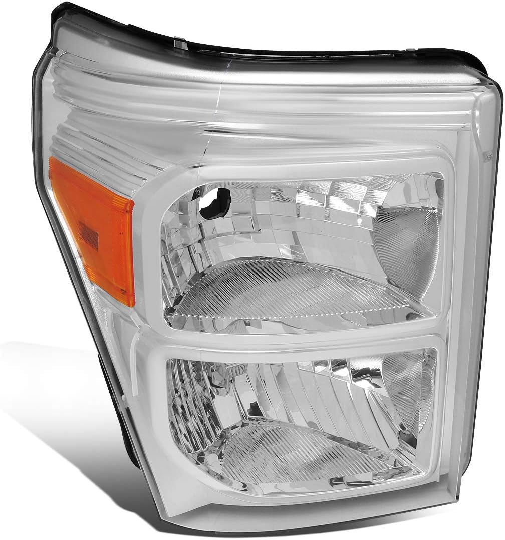 DNA MOTORING Factory Style Passenger Side Headlight Lamp Compitable with 11-16 FORD F-250/F-350/F-450/F-550 SUPER DUTY, FO2503290, Chrome/Amber, OEM-HL-0030-R