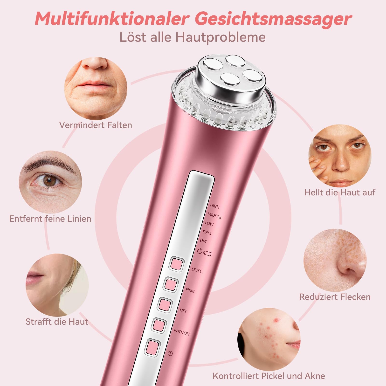 CARER SPARK Gesichtsmassagegerät Gegen Falten Skin RF Schönheitsgerät mit 3 LED Licht EMS Phototherapie für Anti-Aging Faltenreduzierung feine Linienreduktion Radiofrequenz Hautpflegegerät
