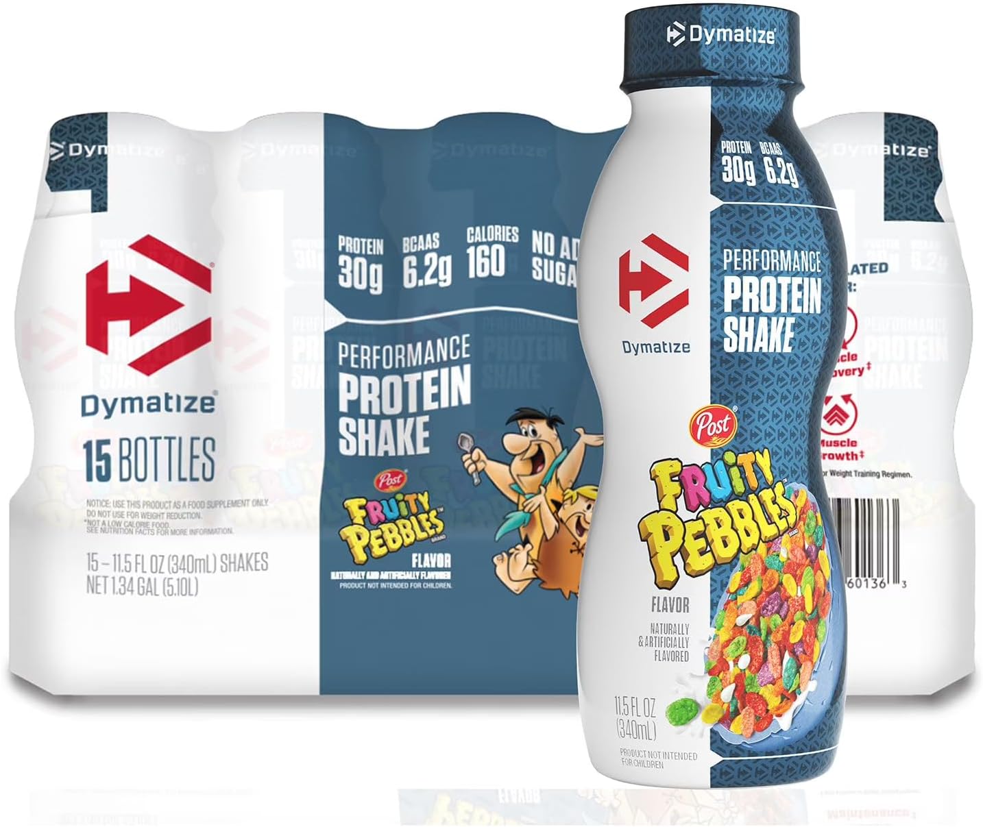 Dymatize Performance Protein Shake, Fruity Pebbles, 30g Protein, 6.1g BCAA for Muscle Recovery, No Added Sugar, Low Fat, 24 Vitamins & Minerals, Gluten-Free, Ready to Drink, On-the-Go Snack, 11.5 fl oz, 15 pack