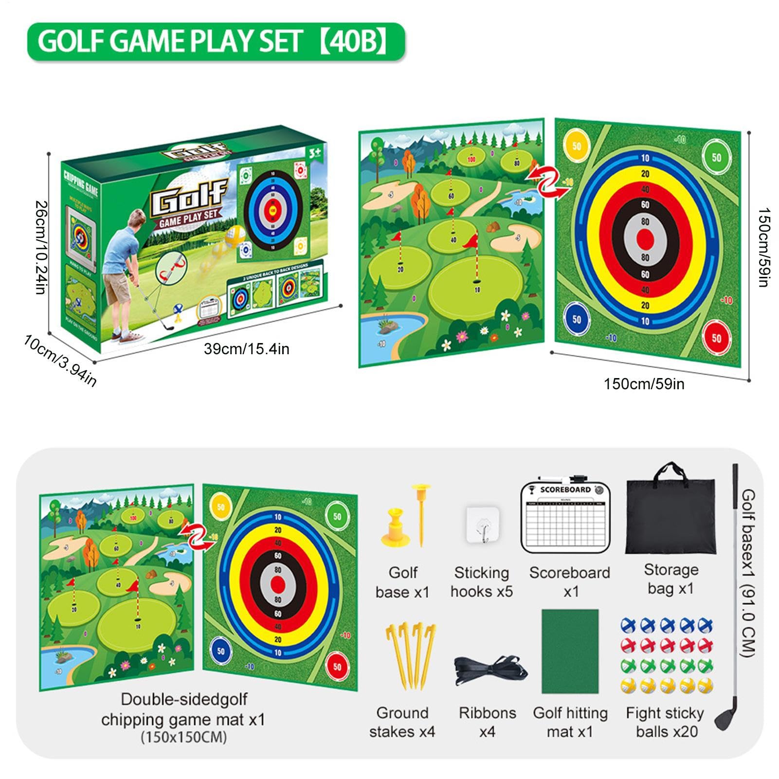 de Golf Adhésif Tapis de Frappe Adhésif | Kit de Tapis de de Golf d'Intérieur Double Face avec 20 Balles Pour Extérieur Jardin Salon Entraînement Pratique Golfeurs