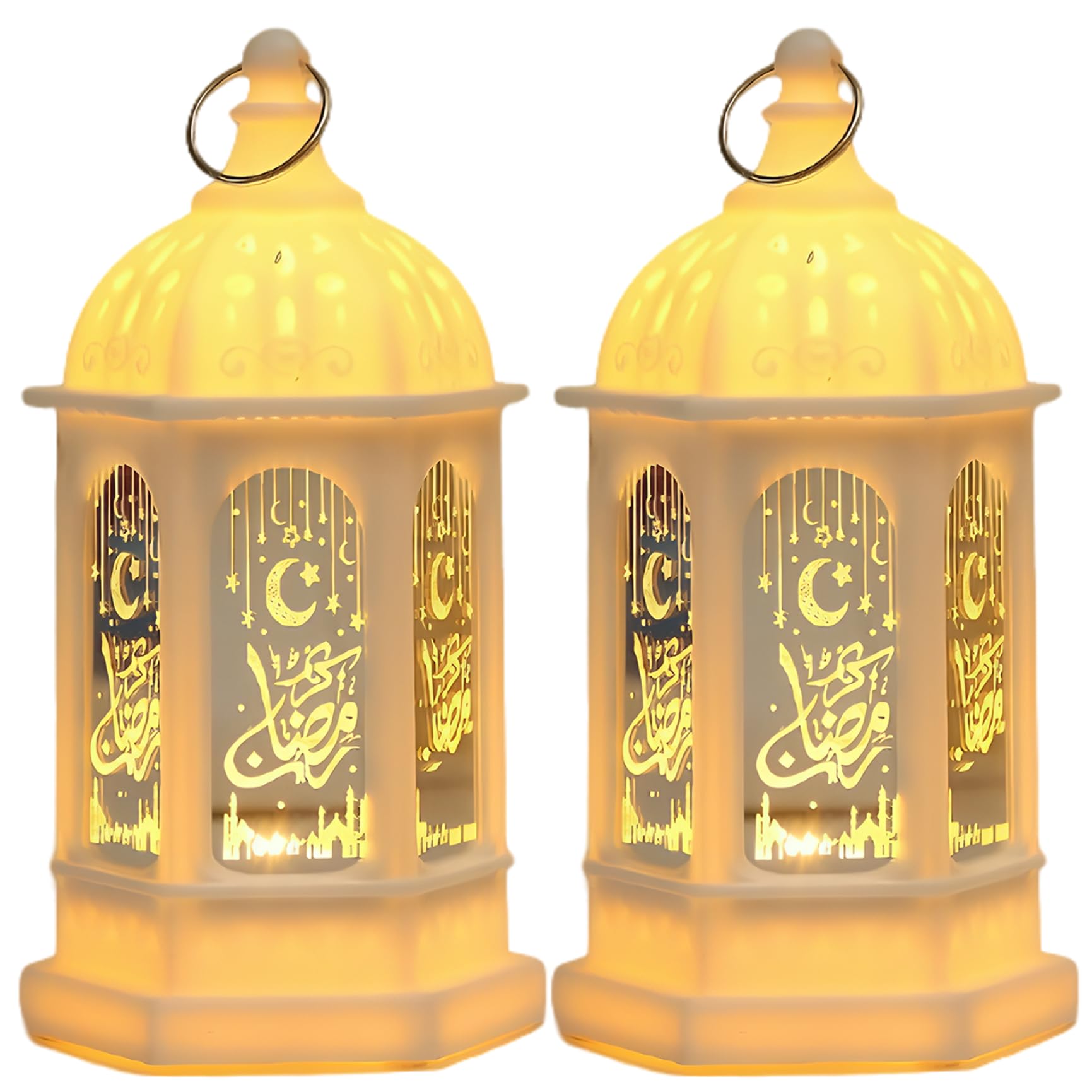 Peosaard White Ramadan Lights, 2Pcs Ramadan Lanterns, Exquisite Lights With Islamic Motifs For Kids, Eid Decoration For Home Indoor Outdoor Decor, Decorations For Home