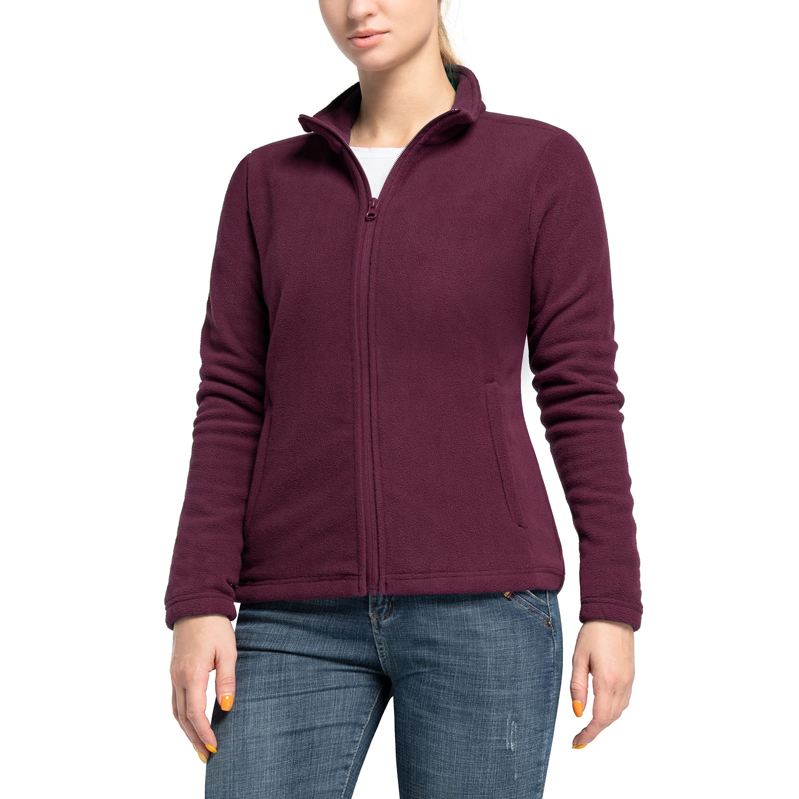 33,000ft Chaqueta de forro polar para mujer con cremallera completa, cuello alto, chaqueta ligera de forro polar, antiestática, para senderismo y ocio
