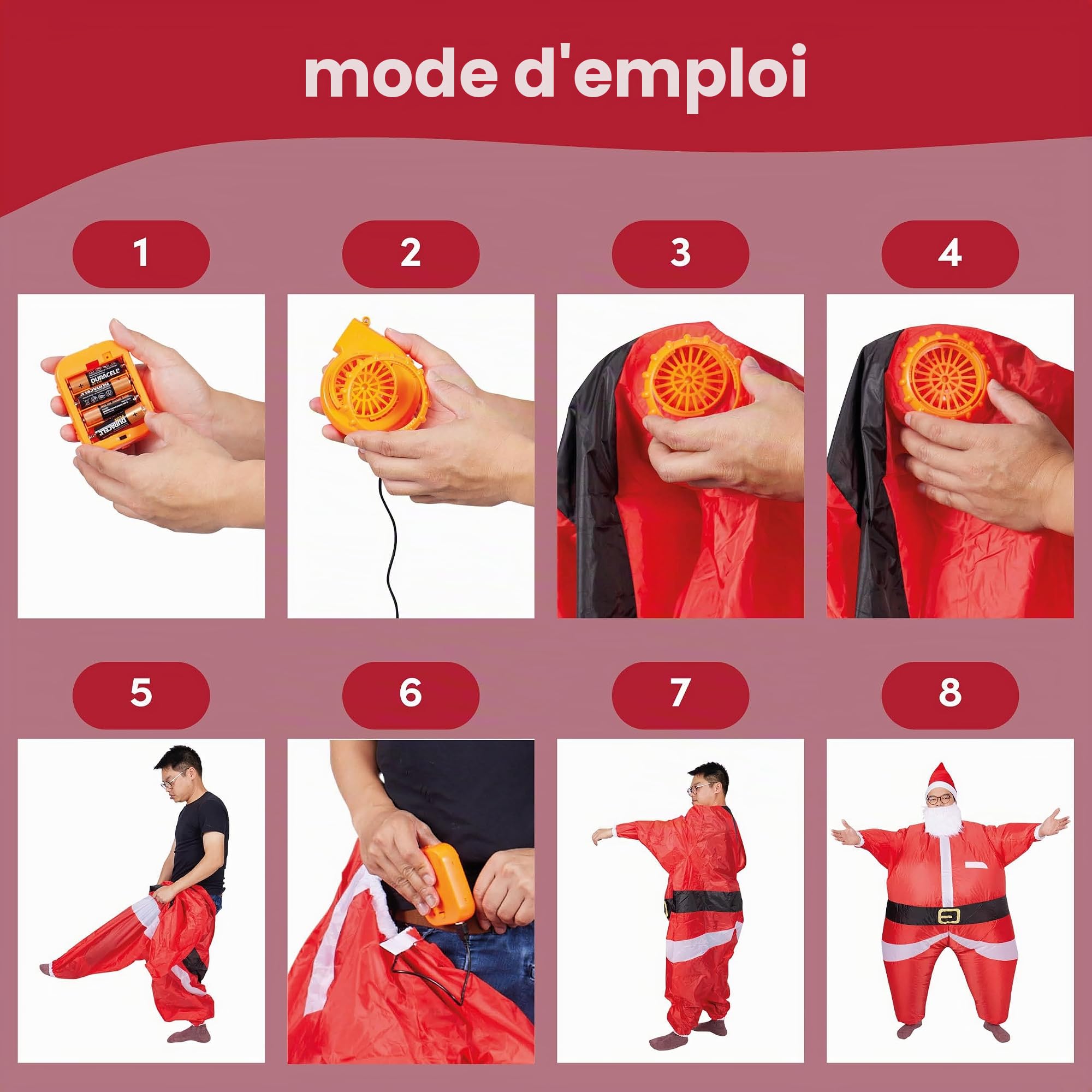 THE TWIDDLERS Déguisement de Père Noël Gonflable avec Chapeau & Barbe pour Adultes - Costume Rigolo pour Noël & Fêtes d'Enfants - Solide & Facile à Gonfler