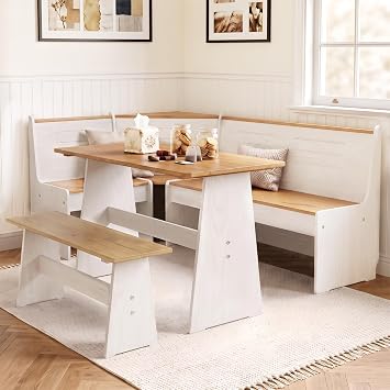 Kitchen Breakfast Nook Table Set - Corner Dining Table Set for 4-6