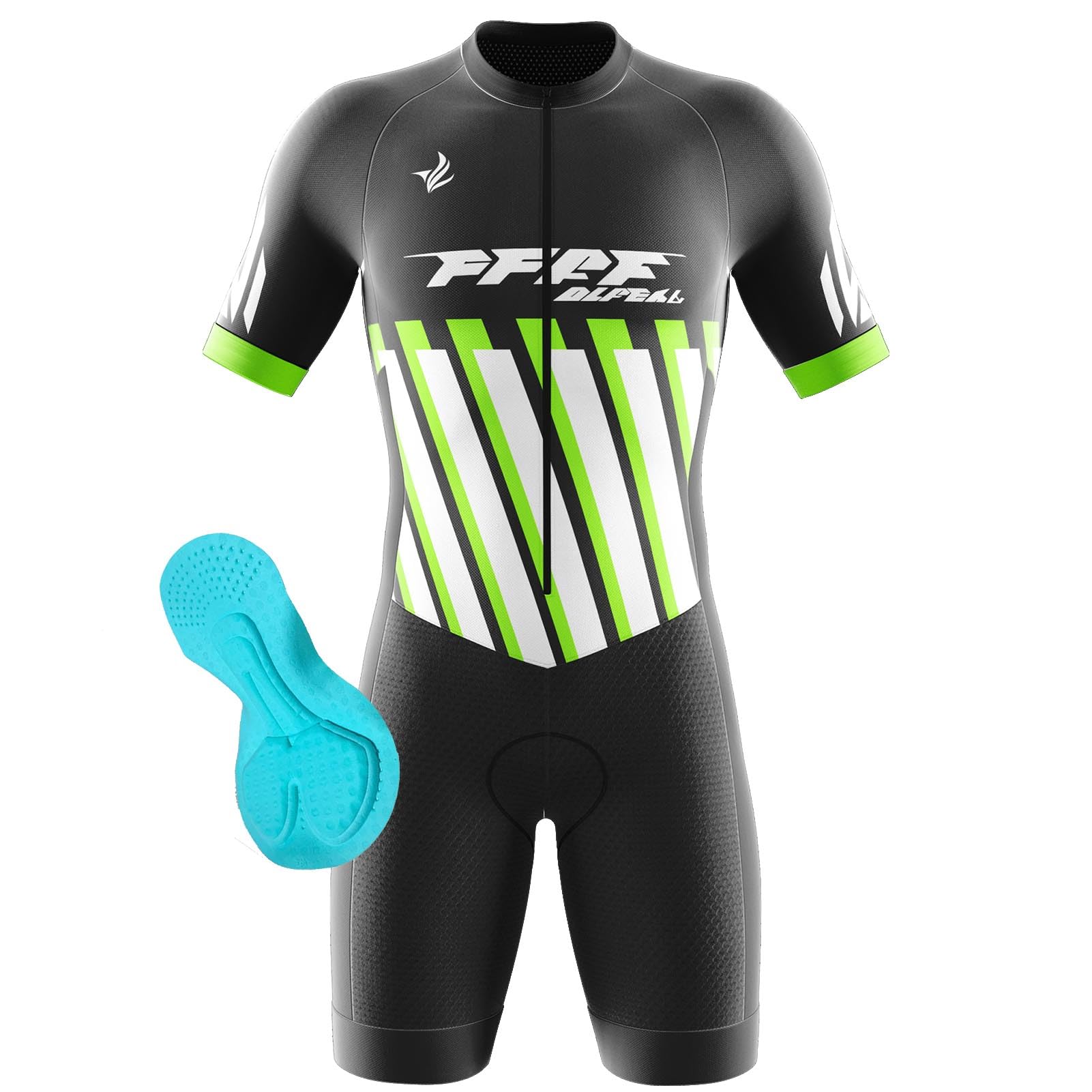2025 Herren Fahrrad-Skinsuit Triathlon Anzug Herren Herren Radsportanzug gepolstert einteilig Trisuit Bike Top Short Trisuit Einteiler (Q3,L)