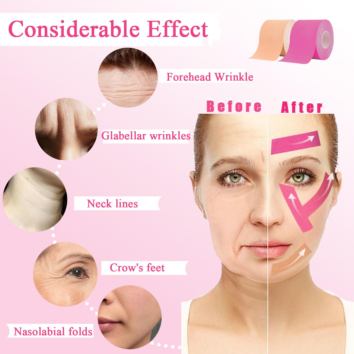 2 Rolls Face Tape for Wrinkles Anti-Wrinkle Tape, Face Lifting Tape, Kinesiology Tape face Wrinkles - Image 2