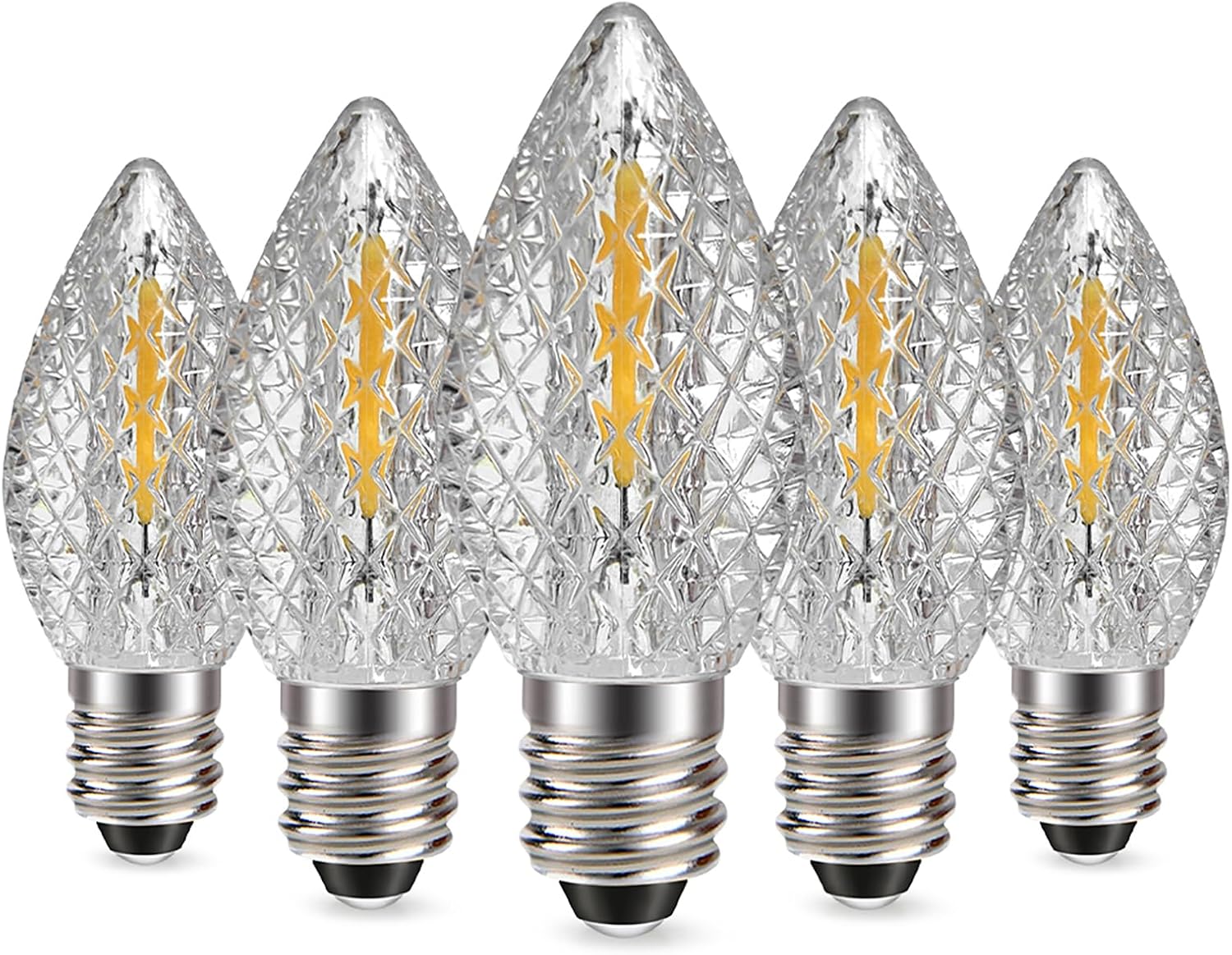 Ruiandsion 5-Pack Blue E12 Bulbs, All-Weather Diamond Facet Light 0.6W for Winter Wonderland Display, Outdoor Wall Sconce