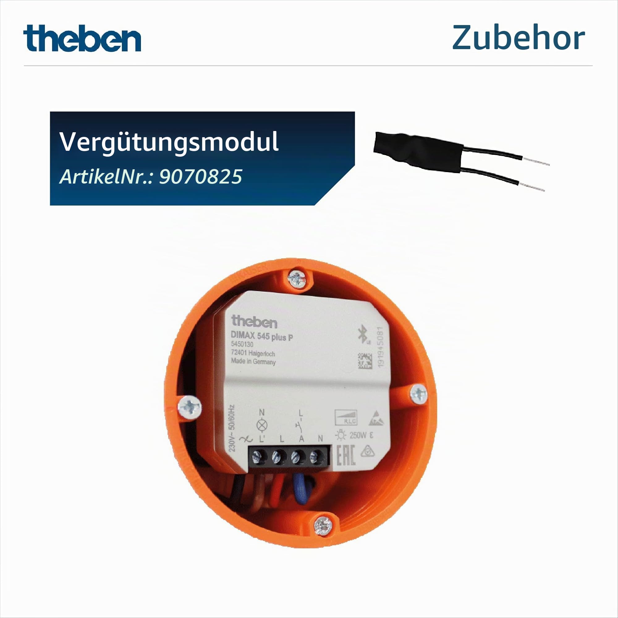 Theben 5450130 DIMAX 545 plus P UP-Universaldimmer R/L/C App 250 W LED | Unterputz, automat. Lasterkennung, Bluetooth Low Energy, App iOS/Android, Astrofunktionen, Szenen, Memory, Soft-EIN/AUS