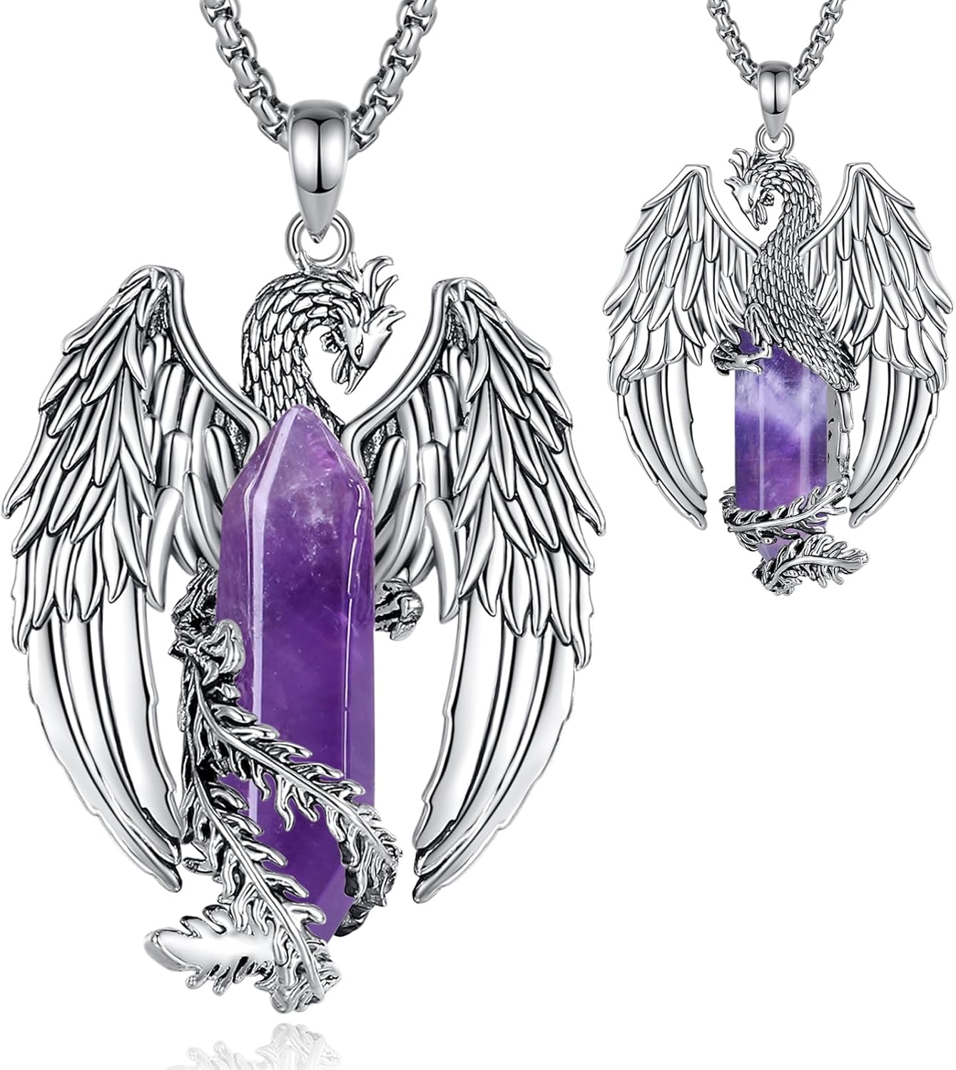 EUDORA Phoenix Necklace with Crystal for Women Men Silver Plated Copper, Vintage Viking Celtic Flaming Phenix Pendant Amulet Crystal Jewelry Gifts for Women Men,20"+2"