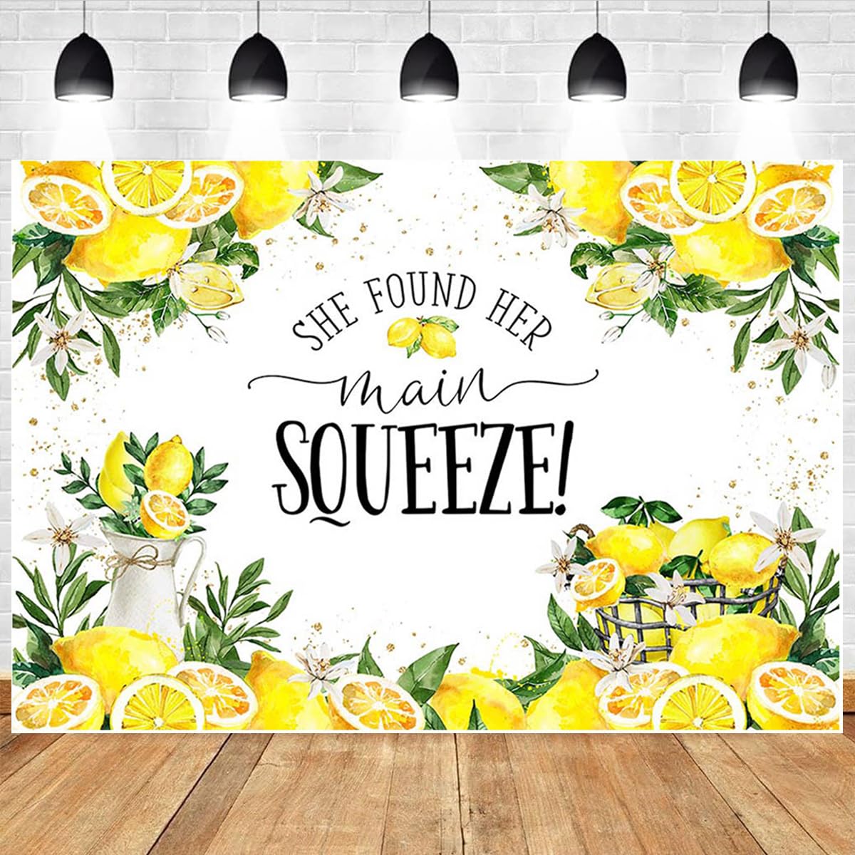 She Found Her Main Squeeze Photography Backdrop Lemon Bridal Shower Background Lemon Lemonade Bachelorette Party Decoration Women Wedding Party Engagement Party Background Cake Smash Banner (7X5FT)