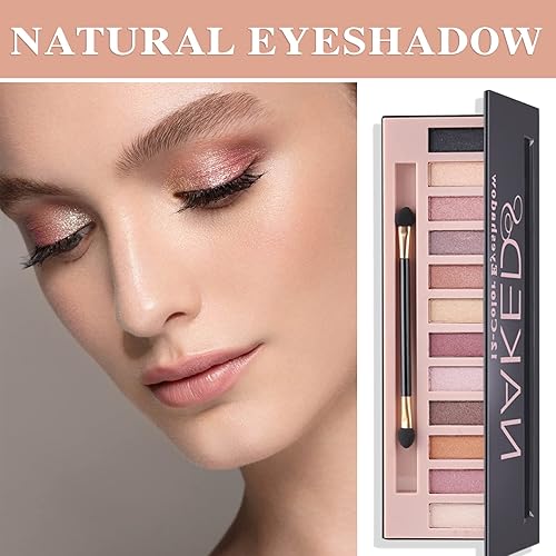 Miniatura 7 de Paleta de sombras de ojos desnudas de 12 colores, paleta de sombras de ojos nude mate natural, brillante, altamente pigmentada, juego de paleta de