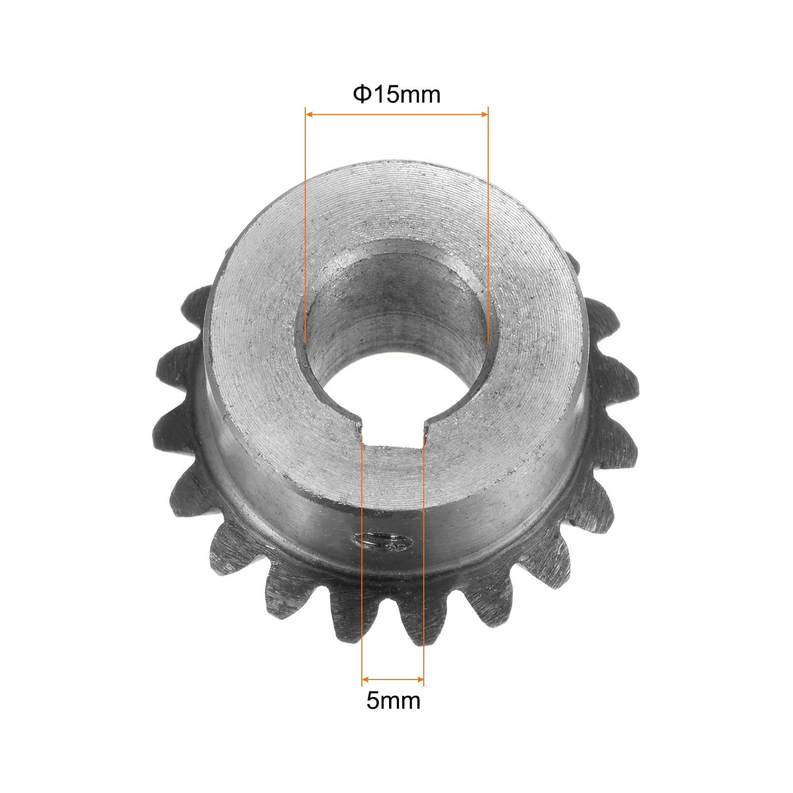 sourcing map 2pcs Biseau Engrenage 2M 20 Dents 15 mm Arbre Trou 1:1 Conique Conique Pignon Engrenage 45# Acier 2 Module 90 Degré Direction Engrenage, avec 5mm Clavette