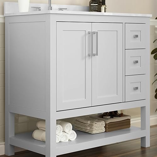Miniatura 2 de Flash Furniture Vega - Tocador de baño de 36 pulgadas con fregadero, armario de almacenamiento con puertas de cierre suave, estante abierto y 3