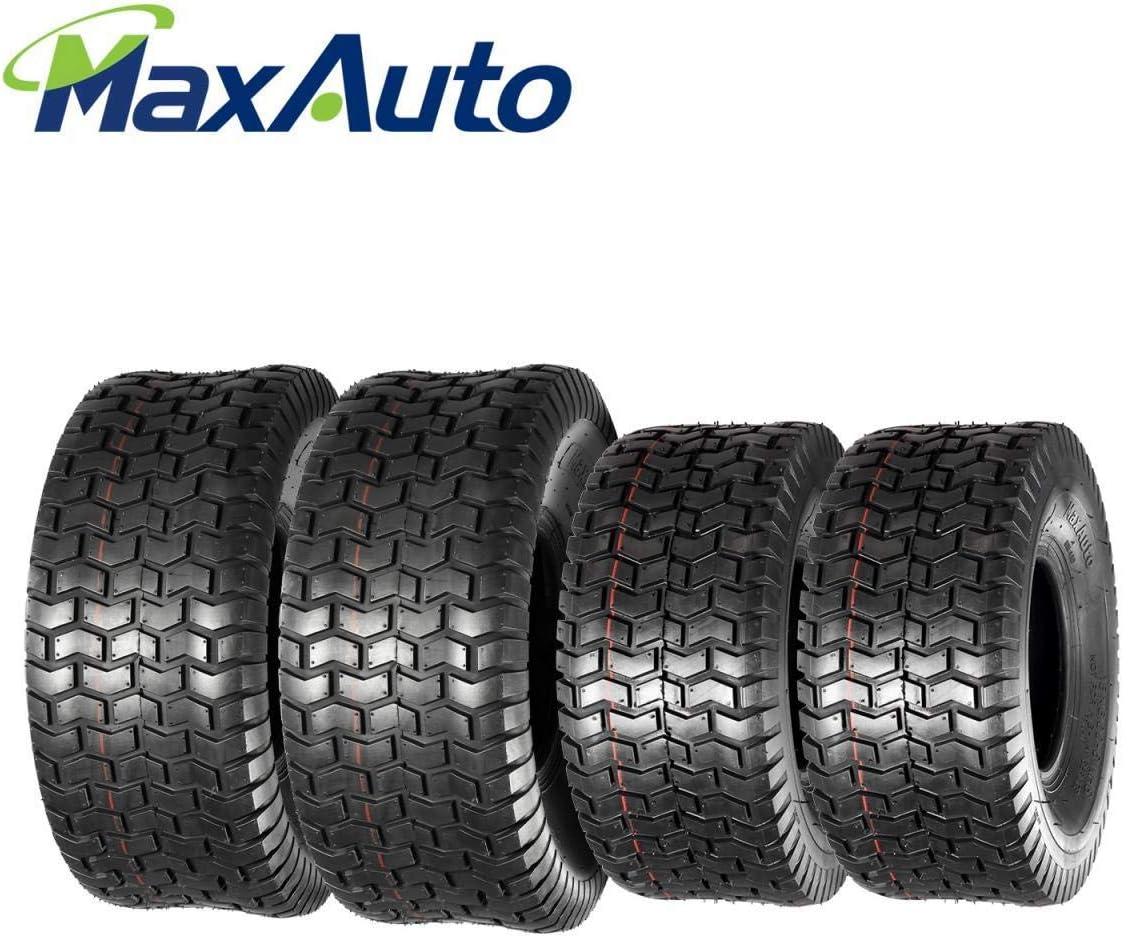 MaxAuto Lawn Mower Tires 15x6.00-6 & 20x8.00-8 Riding Mower Garden Cart Tractor Turf Tire, 4PR Tubeless (2 Front +2 Rear) 15x6-6 Front and 20x8-8 Rear Lawnmower Tire, 4 Pack in 2 Packages