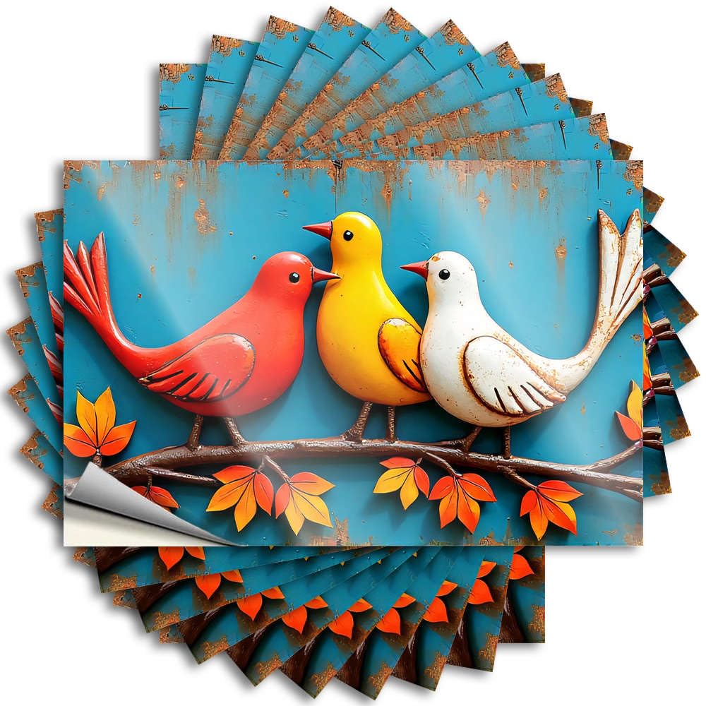 Bar Accessories Man Cave Quote - Western Billiards Cover Three Colorful Birds Perched On Autumn Leaves(12X18CM)