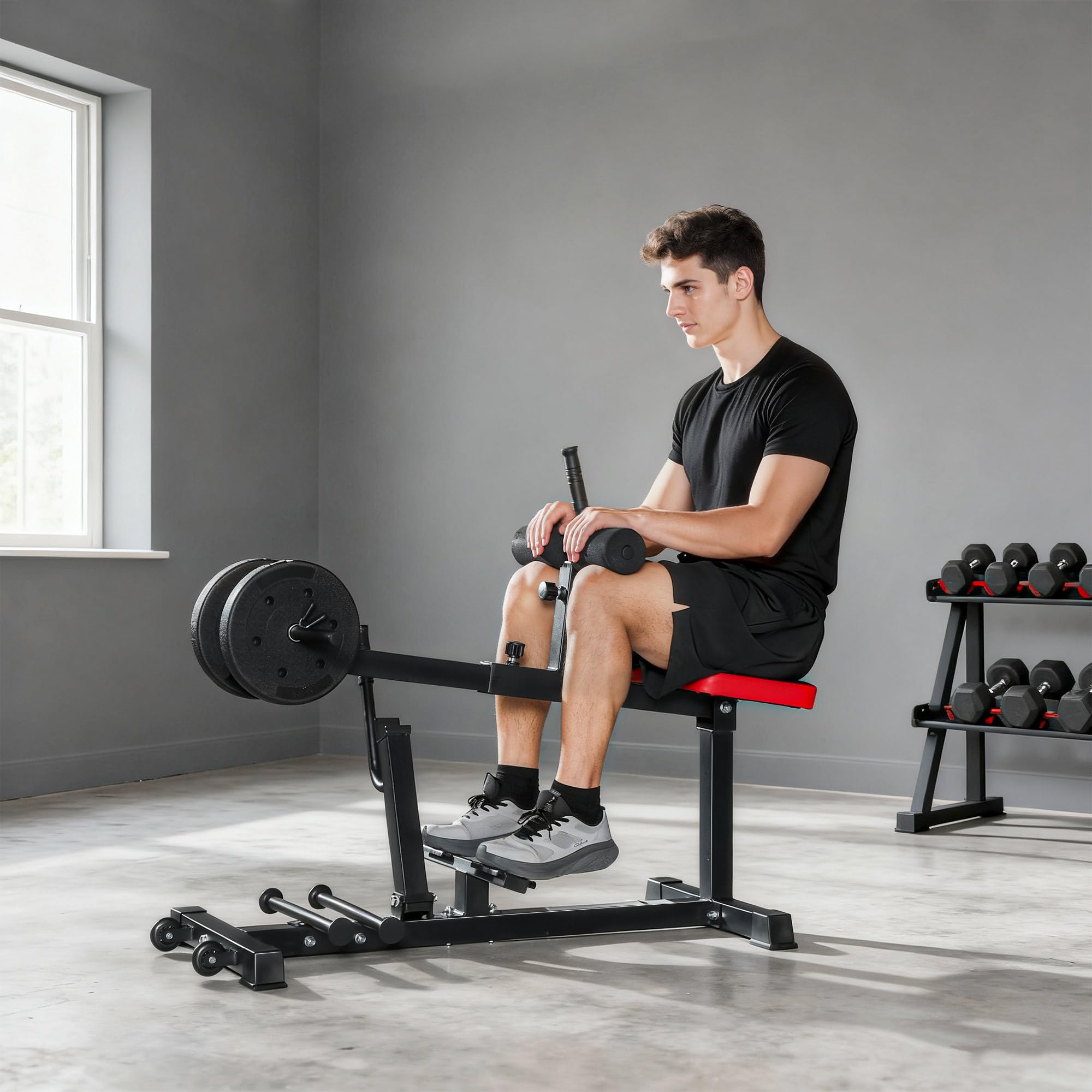 SPORTNOW Extensión de piernas, 2 en 1 ajustable, con pasadores de banda y ruedas, bicicleta estática para entrenamiento de piernas y muslos, dispositivo de fitness para el hogar y el gimnasio en casa