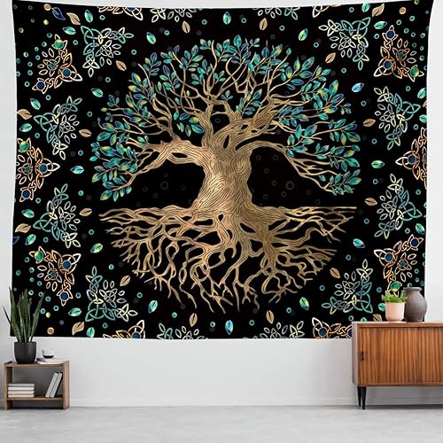 Miniatura 3 de XGXL Tapiz de árbol de la vida, tapiz de árbol de deseos hippie bohemio, tapete psicodélico de pared, tapiz de pared místico estético para sala de