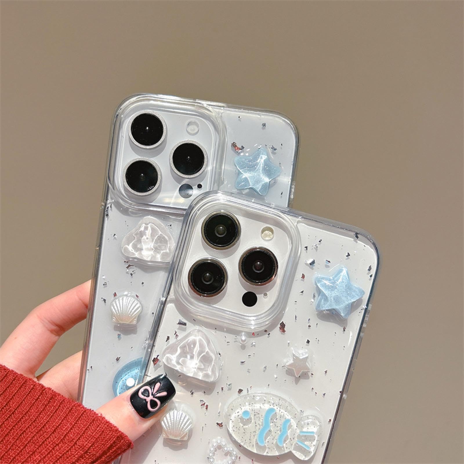 Coque Transparente pour iPhone 15, Motif Petit Poisson, Paillettes et Colle (pour iPhone 15/Fish GS)