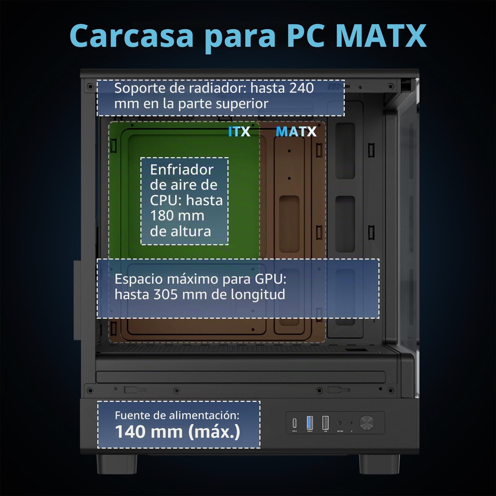 darkFlash Funda para PC Micro ATX, preinstalada con 3 Ventiladores PWM ARGB, Full View Dual Tempered Glass MATX Gaming PC, Puerto Tipo C, soporta hasta 240 mm AIO (DB330M) (Negro)