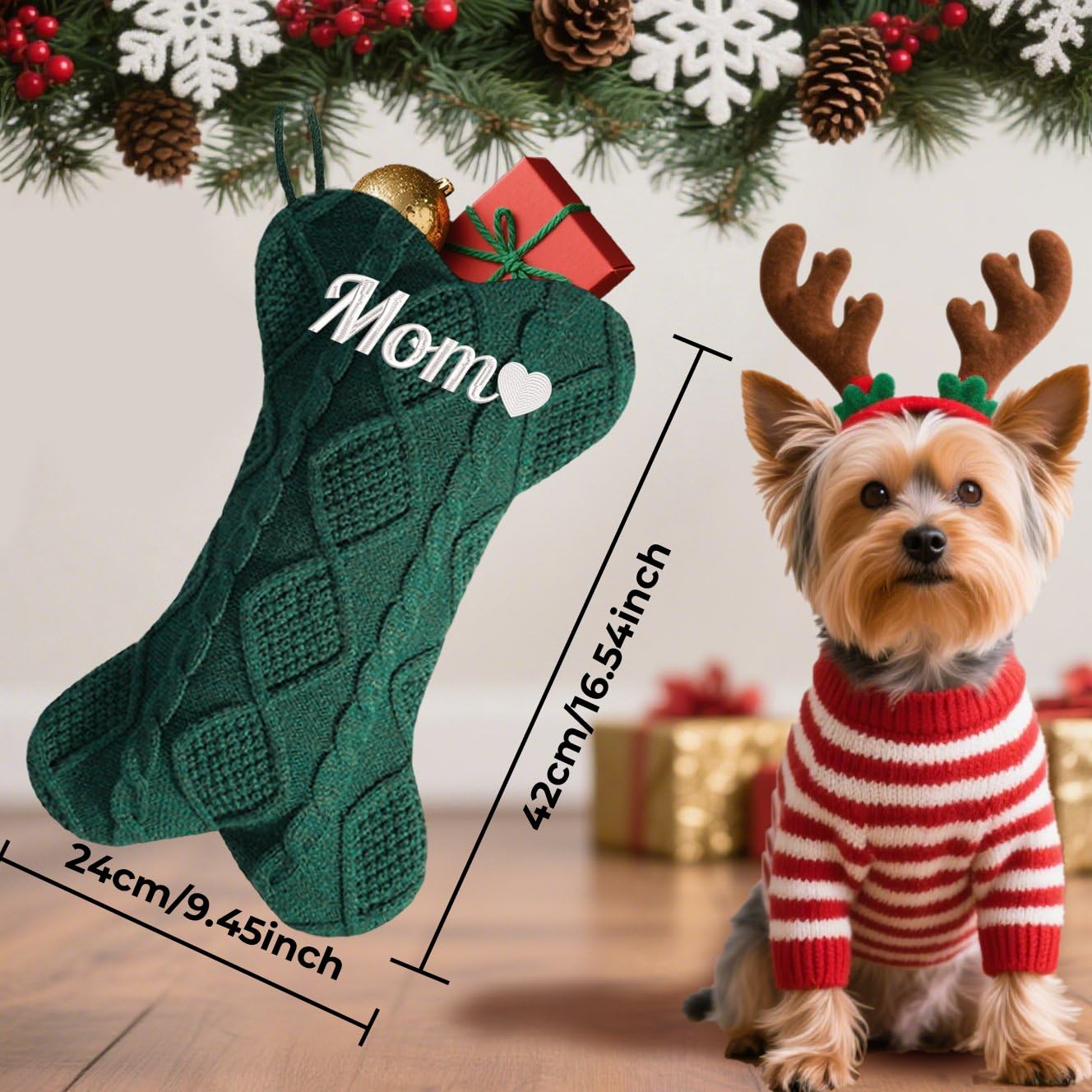 6 calze di Natale in maglia ossea grandi 41 cm con nome ricamato, grande calza natalizia lavorata a maglia per caminetto natalizio da appendere per feste, Natale, decorazioni per la famiglia