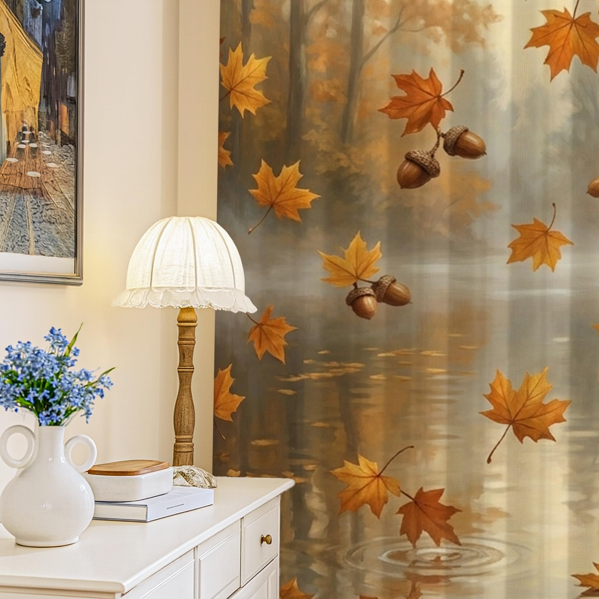 Rideaux occultants et isolants thermiques orange à motif feuilles d'érable pour chambre