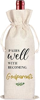 Godparents Proposal Gift, Godparents Gift, Gifts for Godmother, Wine Bags Gift, Pairs Well with Becoming Godparents, Godfather, Godmother, Baptism, Auntie, Uncle, Burlap Wine Bottle Cover Bag11WB66