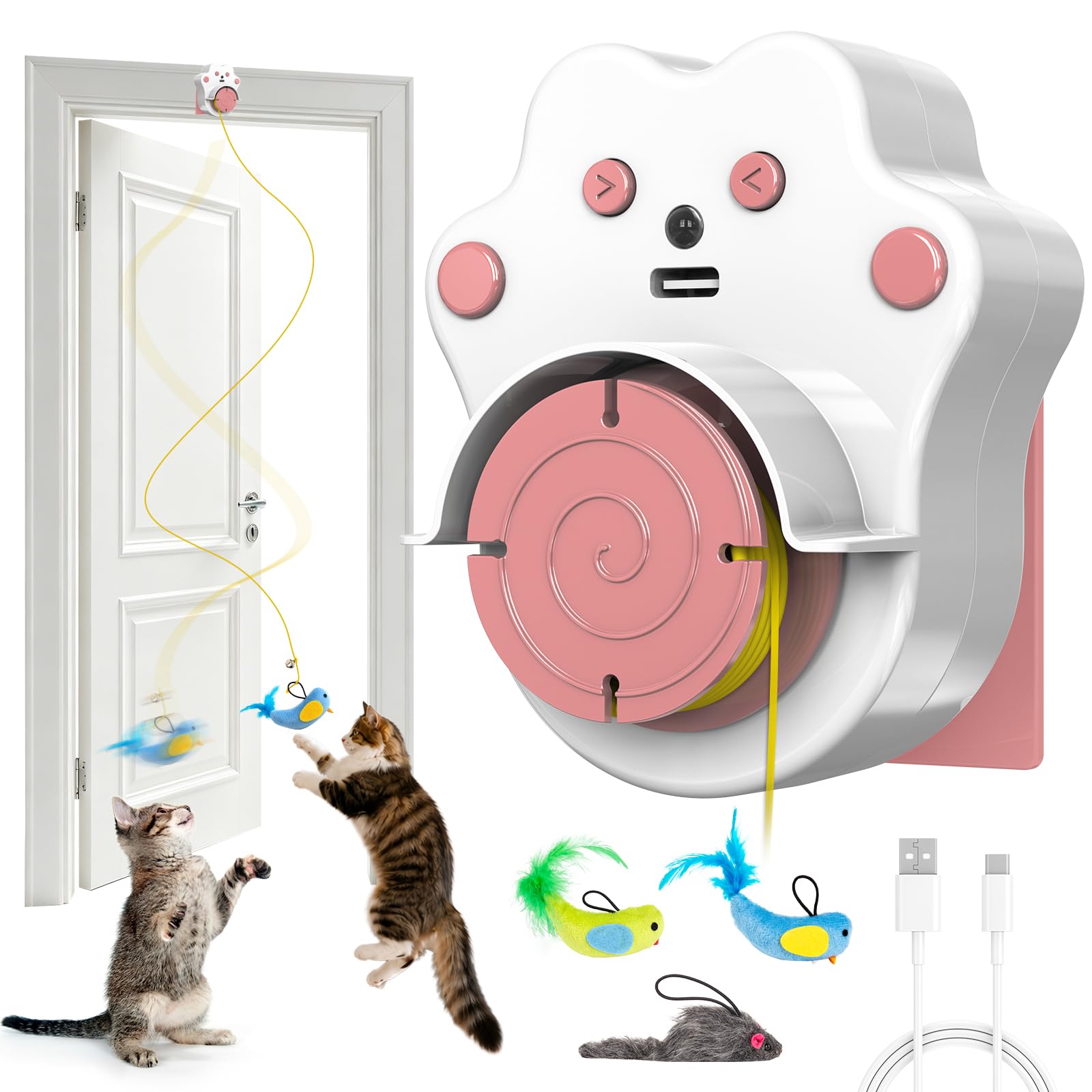 Interactive Cat Toy for Indoor Cats, Rechargeable Door Hanging Cat Toy