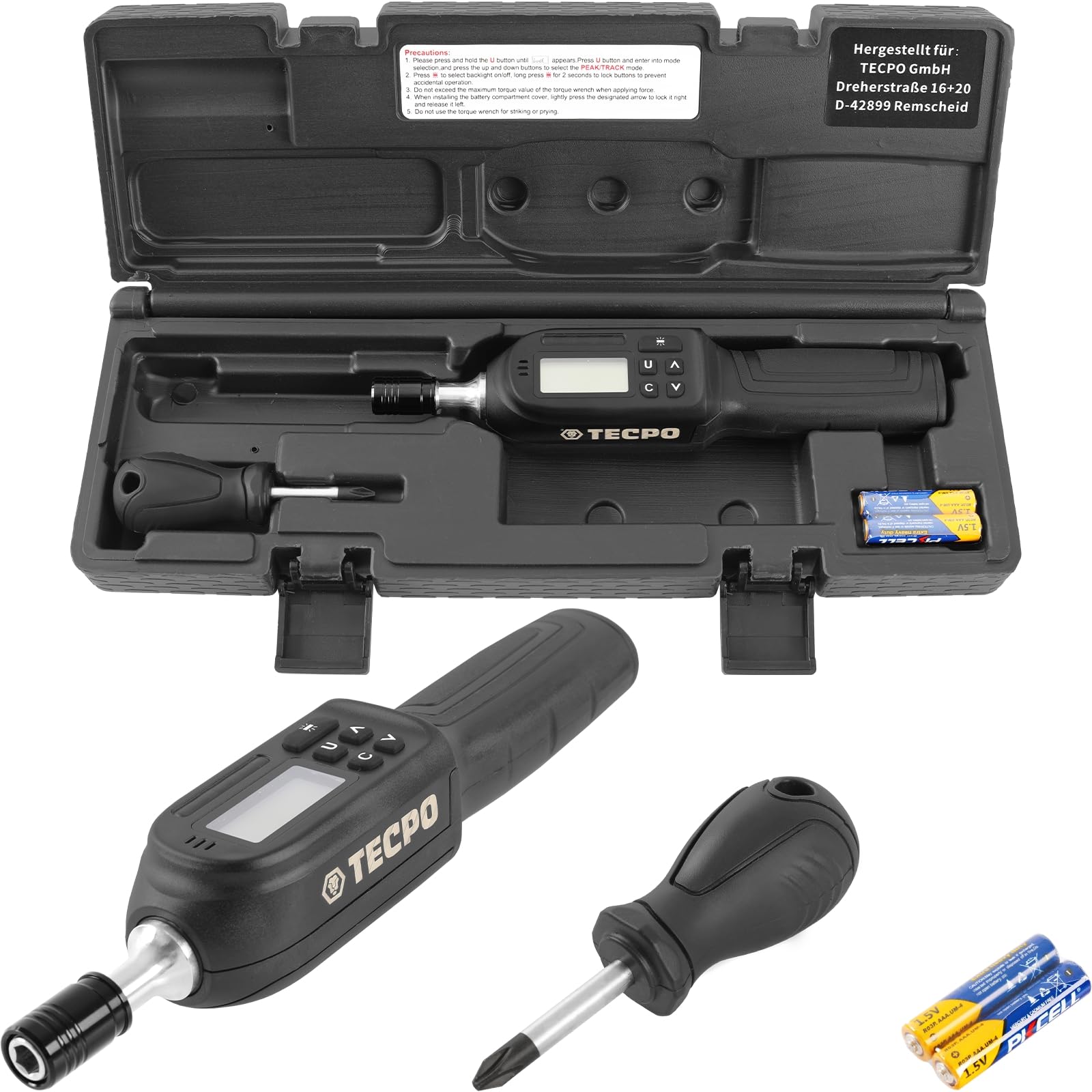 TECPO Destornillador dinamométrico digital de 1/4 pulgadas, 0,3 – 8 Nm, juego de destornilladores dinamométricos ajustables, juego de herramientas para coche, bicicleta, modelismo y bricolaje