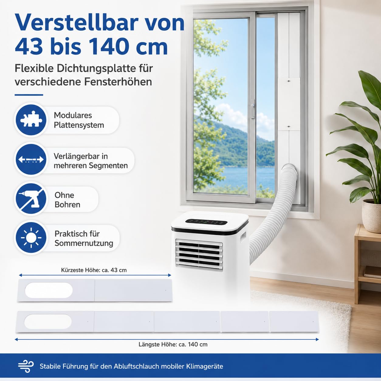 Abluftschlauch Fensterdurchführung für mobile Klimaanlage, Rolladen Fensterblende mit verstellbarer Dichtungsplatte, Fensterabdichtung Klimaanlage (4PCS)
