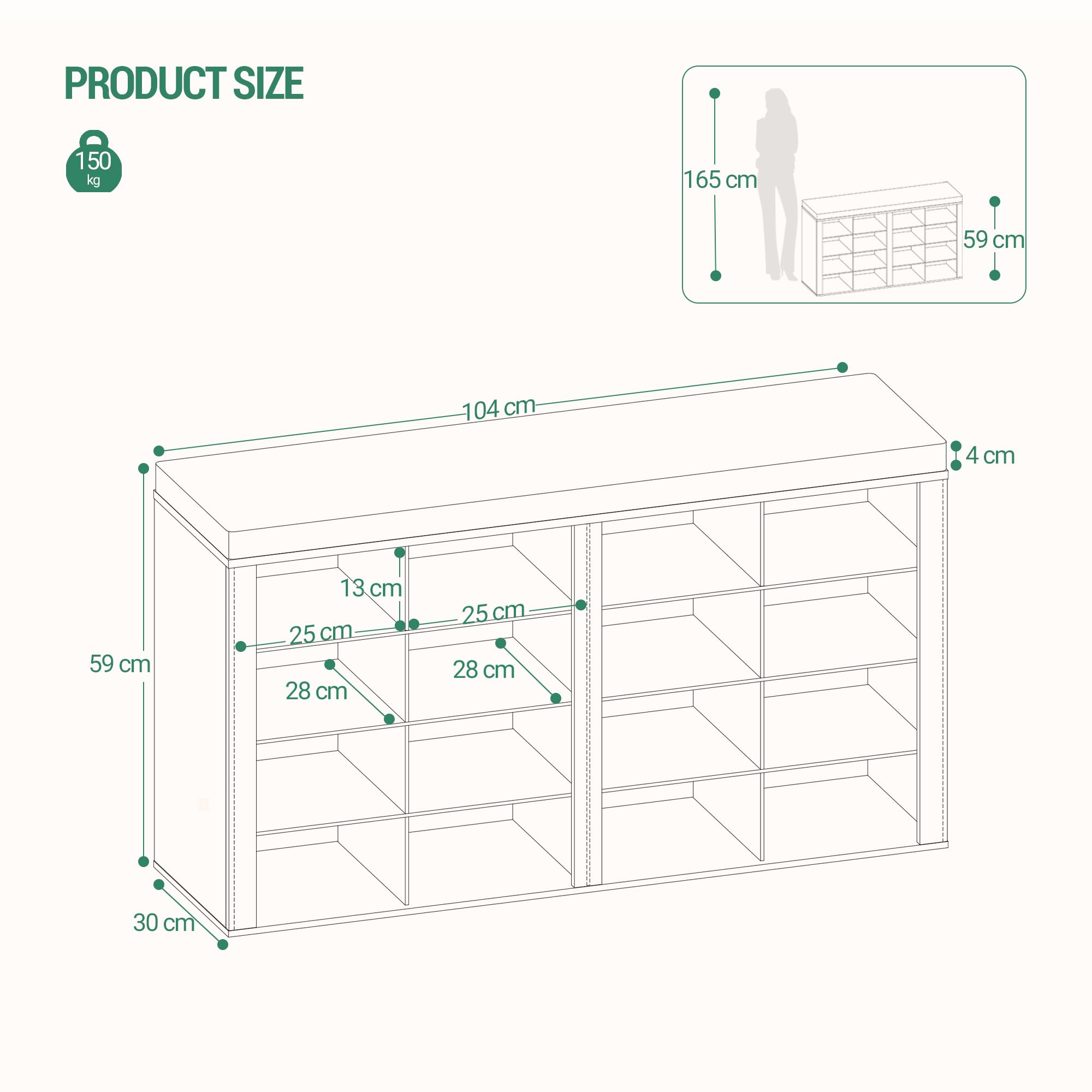 Hzuaneri Banc à Chaussures, 16 Compartiments, Chêne | Support à Chaussures avec Siège, Banc avec Rangement, Coussin, Pour Salon, Couloir, Chambre, SB25616GY