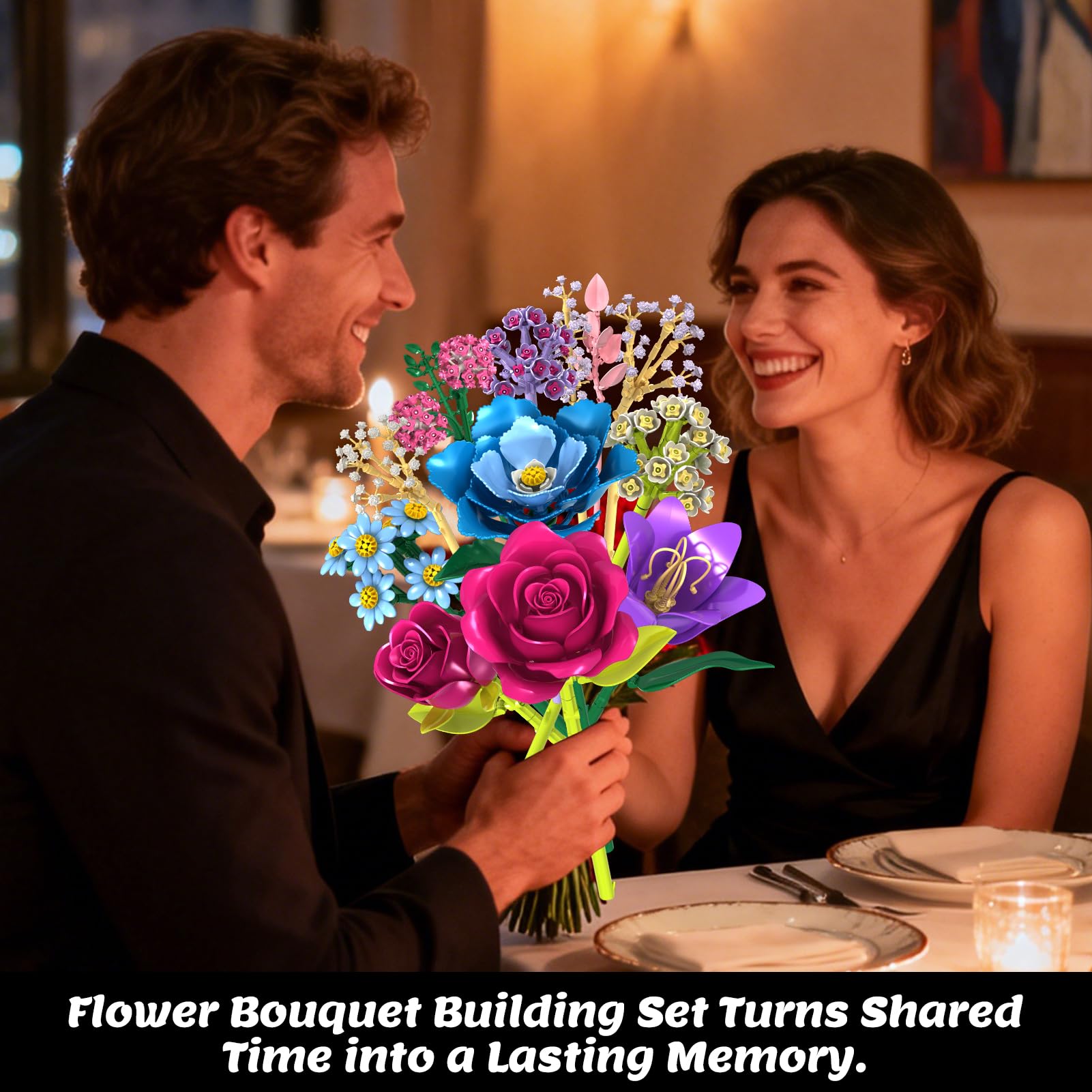 Fleurs Briques De Construction, 19 Multicolore Bouquet avec Rose, Lys, Kit de fleur artificielle, DIY Jouet Créatif Cadeau pour Adultes Femmes Filles 6+, pour Fête des Mères, Anniversaire, Déco - 3
