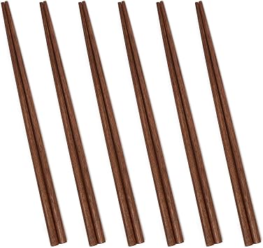 6 Pairs Black Walnut Wood Chopsticks 9 inch / 23 cm, Thick-Tipped, Lightweight, Minimalism, Natural Reusable Chop Sticks Set, for Rice, Chinese Noodles, Korean Ramen, Vietnamese Pho