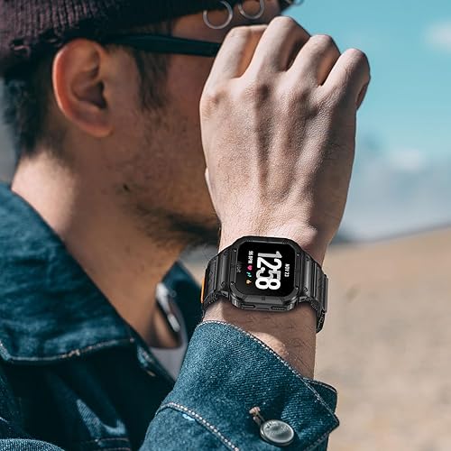 Miniatura 6 de MioHHR Correa compatible con Fitbit Versa 4 3 2 1Fitbit Versa LiteFitbit SenseSense 2 bandas con caja de acero inoxidable, correa ajustable