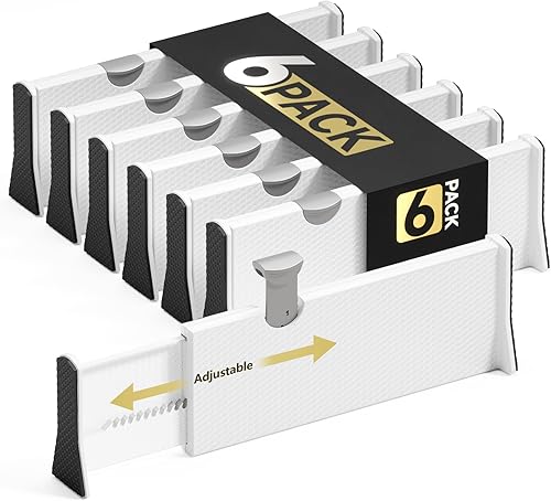 NTQNOIKA Organizador de separadores de cajones, paquete de 6, separadores ajustables de 4 pulgadas de alto expandibles de 11 a 17 pulgadas para