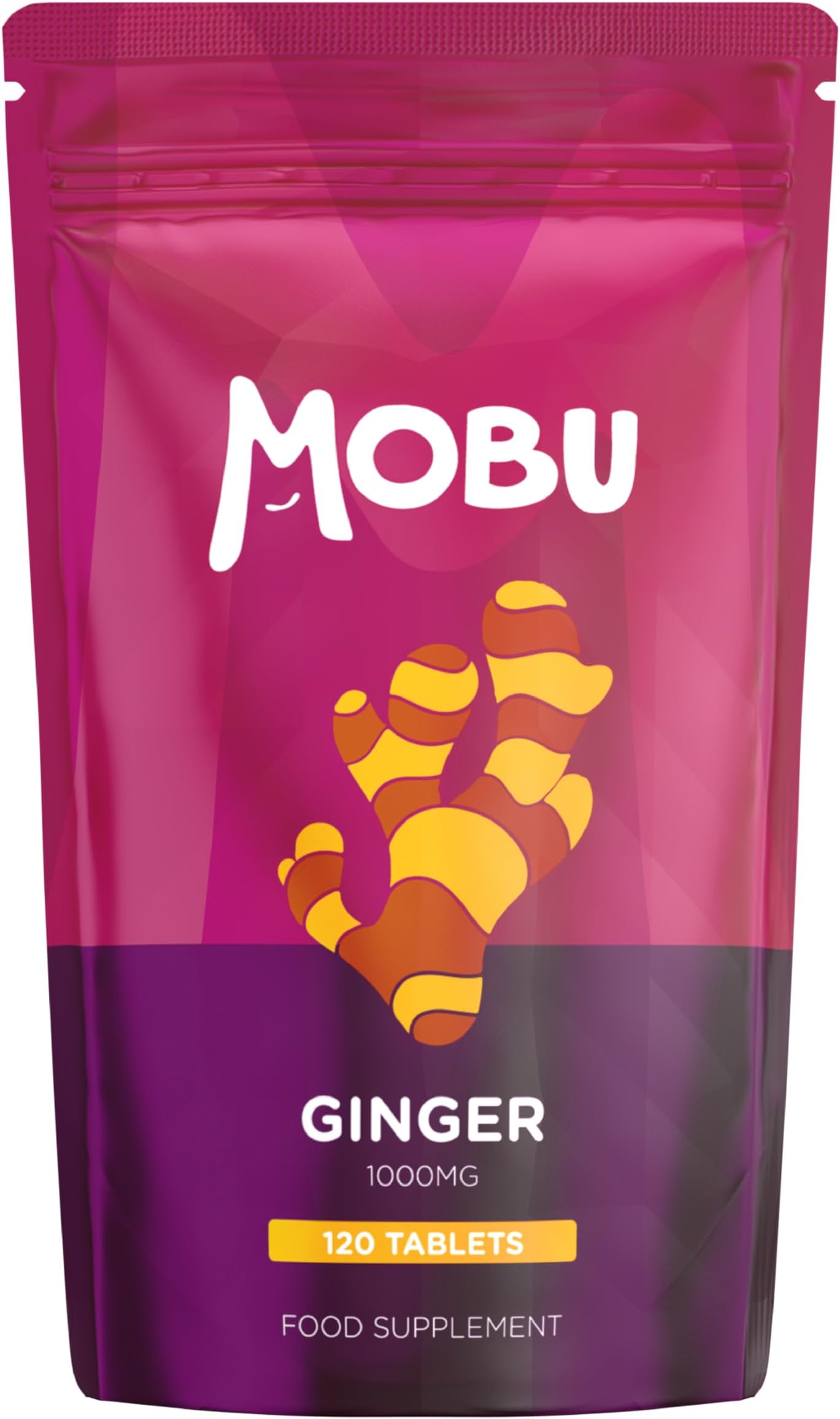 Ginger 1000mg 120 Tablets | Ginger Root Extract | Digestion, Travel Sickness & Joint Support | Letterbox Friendly | Vegan UK Made | GMP Approved | MOBU