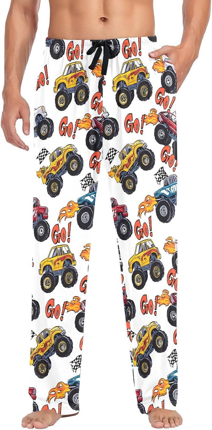 ALAZA Monster Trucks Men's Pajama Pants Men Cotton Pajama Bottoms with Pockets, S