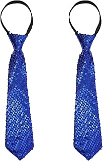 Men Sequin Tie 2Pcs Adjustable Zipper Shine Neckties for Women Adults Halloween Wedding Graduation Party Costume