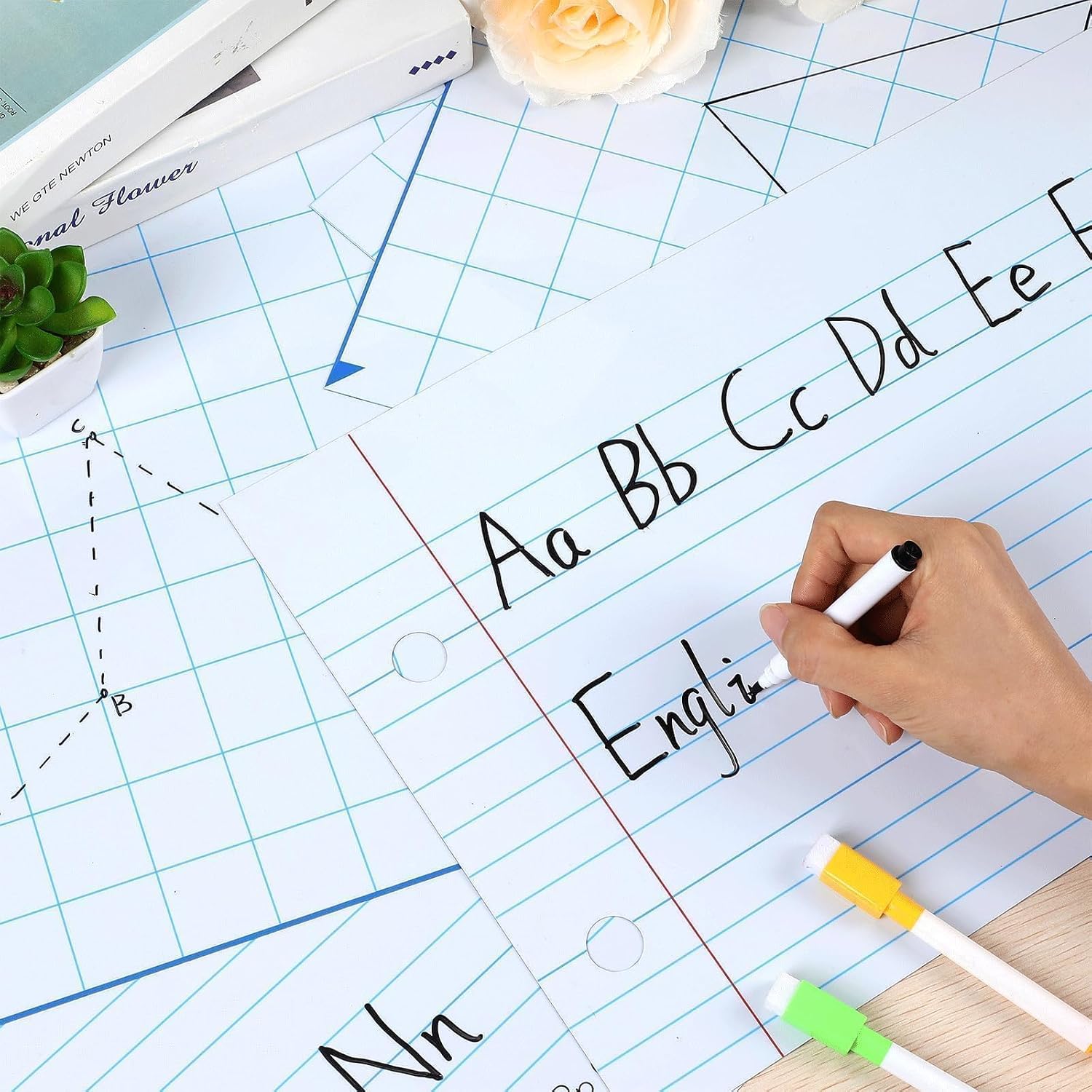 Jumbo Magnetic Notebook Paper & XY Coordinate Dry Erase Grid, 26" x 26" & 21.5" x 17", White, Multi-color, Magnetic Mount, Horizontal, Grid Pattern, 6 Count, School Accessories