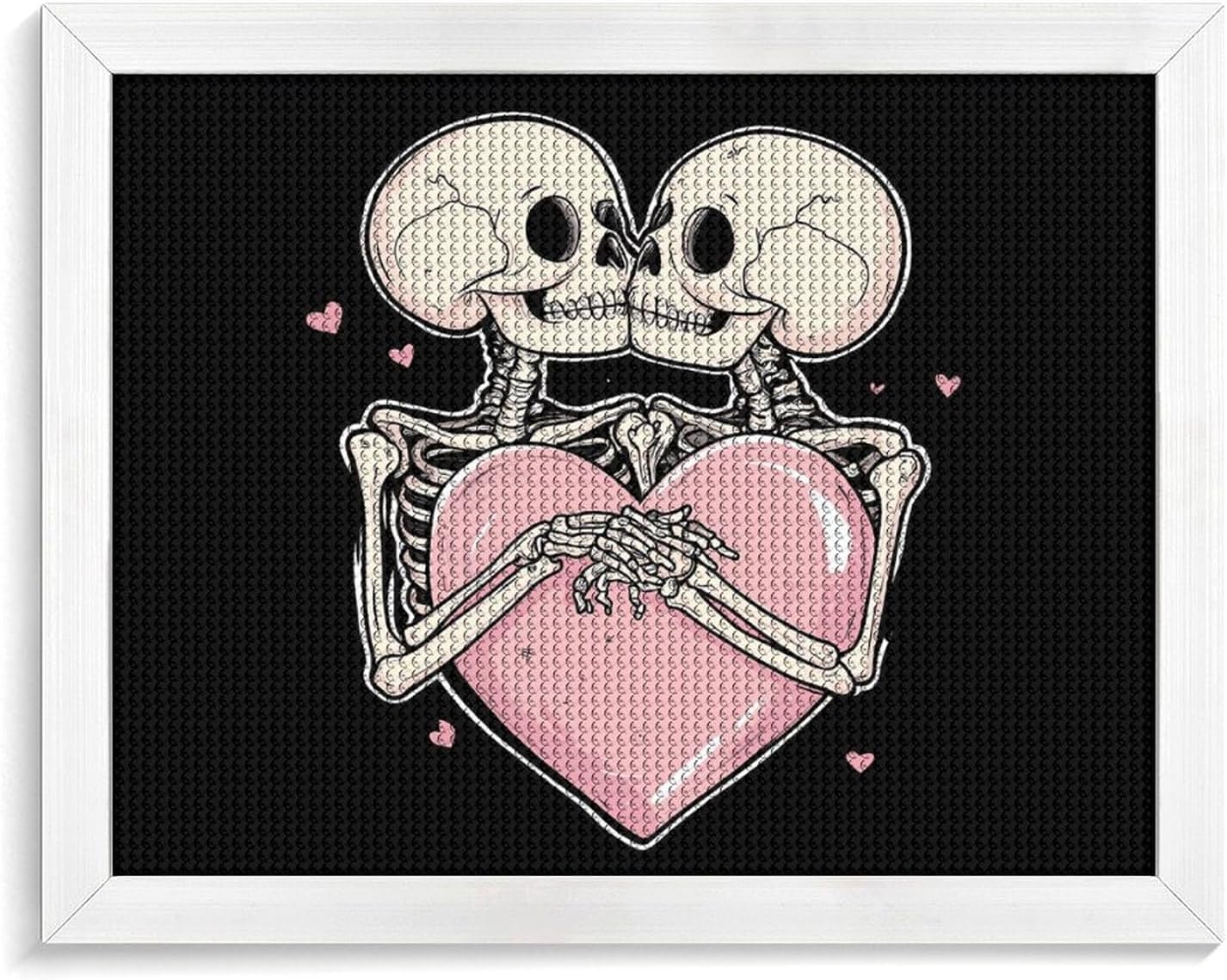 Skeleton Skulls Romance Love Printed Diamond 5D Painting Kit 16x20in DIY Full Drill Craft with Tools for Home Wall Decor Gift White Wood 50 * 40cm