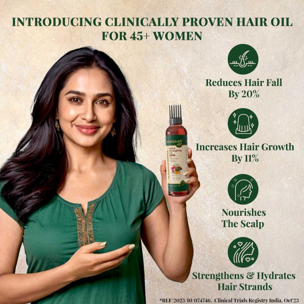 Vansaar.. 45+ Hair Oil- 200ml | With Maha Bhringhraj | Clinically Proven to Reduce Hair Fall & Increase Hair Growth | 26 Ayurvedic Herbs Slow Cooked in Tel Pak Vidhi