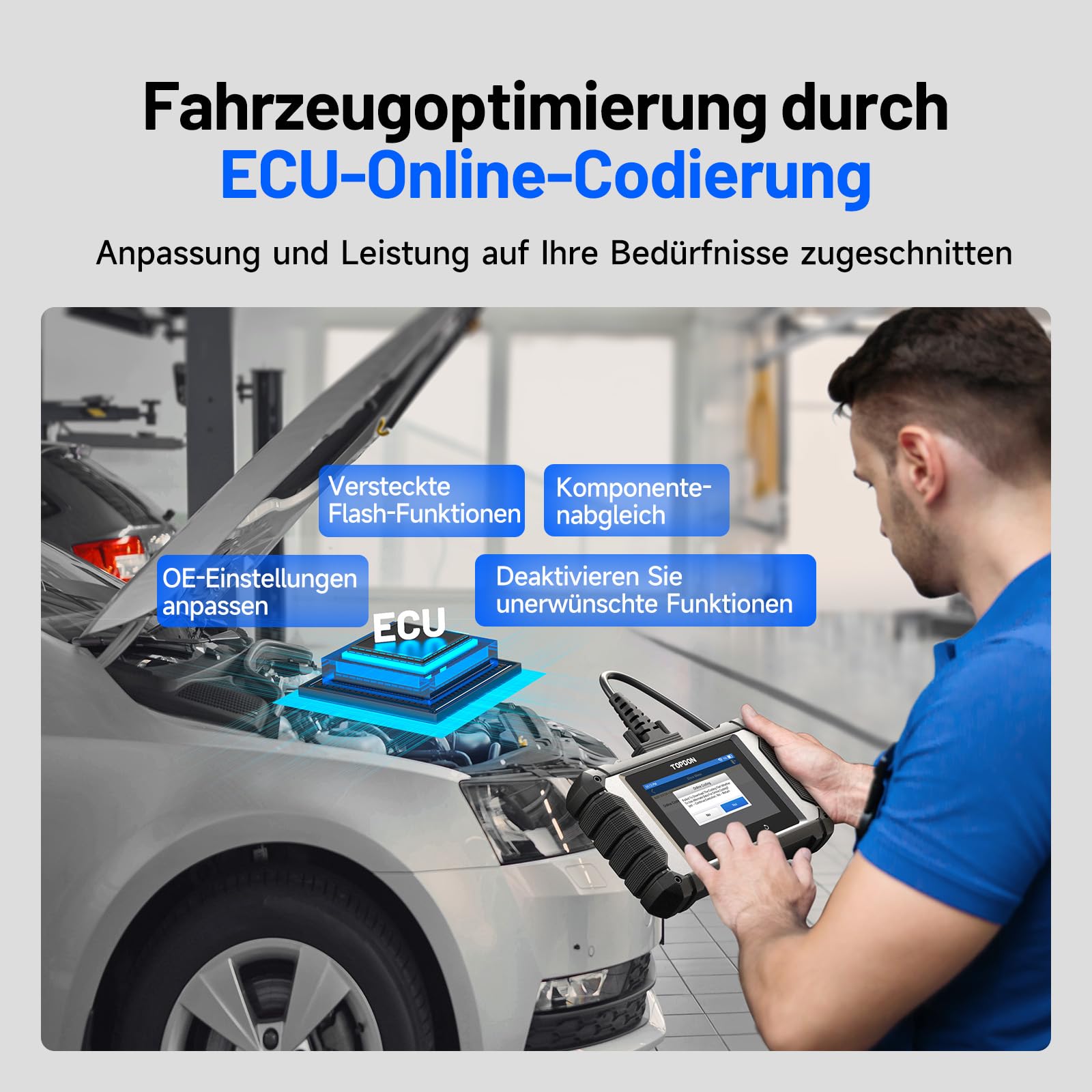 TOPDON ArtiDiag EU Auto OBD2 Diagnosegerät für BMW/Benz/V.A.G, Vollsystem Diagnose, Bidirektionale Steuerung/Aktiver Test, ECU Online Codierung, Lebenslange Kostenlose Updates
