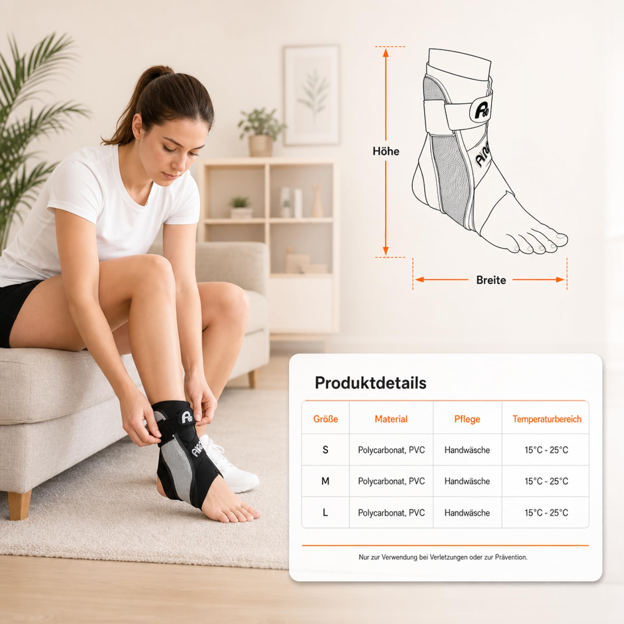 Tobillera Aircast A60 en diferentes tamaños para izquierda o derecha – 1 pieza – restricción de supinación/pronación por cordón inelástico (derecha, M)