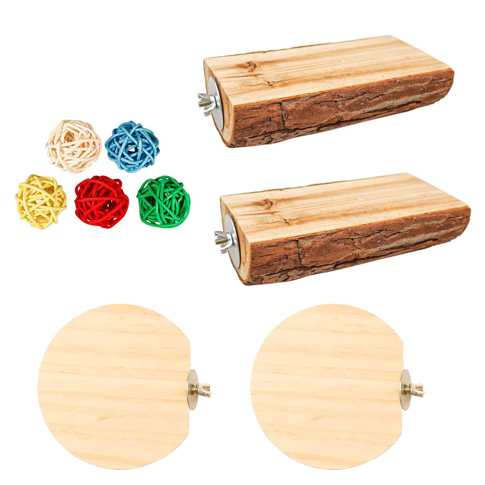 Lot de 9 perchoirs pour oiseaux en bois naturel, boules en rotin