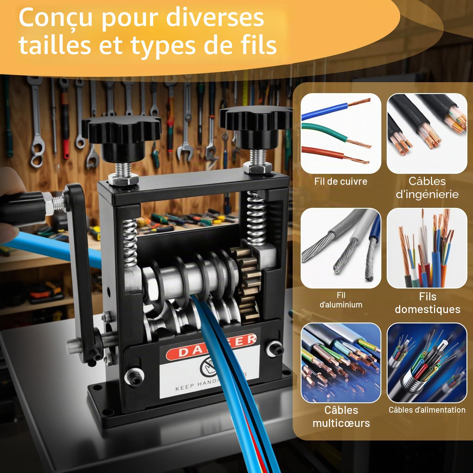 Dénudeur Câble 3-17mm, Manuel Compatible Perceuse, Machine À Dénuder | Outil À Dénuder Les Fils Avec 5 Lames, Double Utilisation Manuelle Ou Perceuse Pour Recyclage De Câbles Cuivre