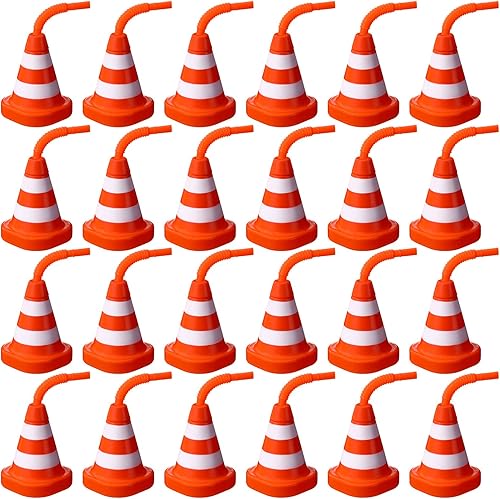 Sawysine Copas de cono de construcción con pajitas a granel, conos de tráfico, tazas de recuerdo de fiesta, 10 onzas, de plástico, reutilizables,