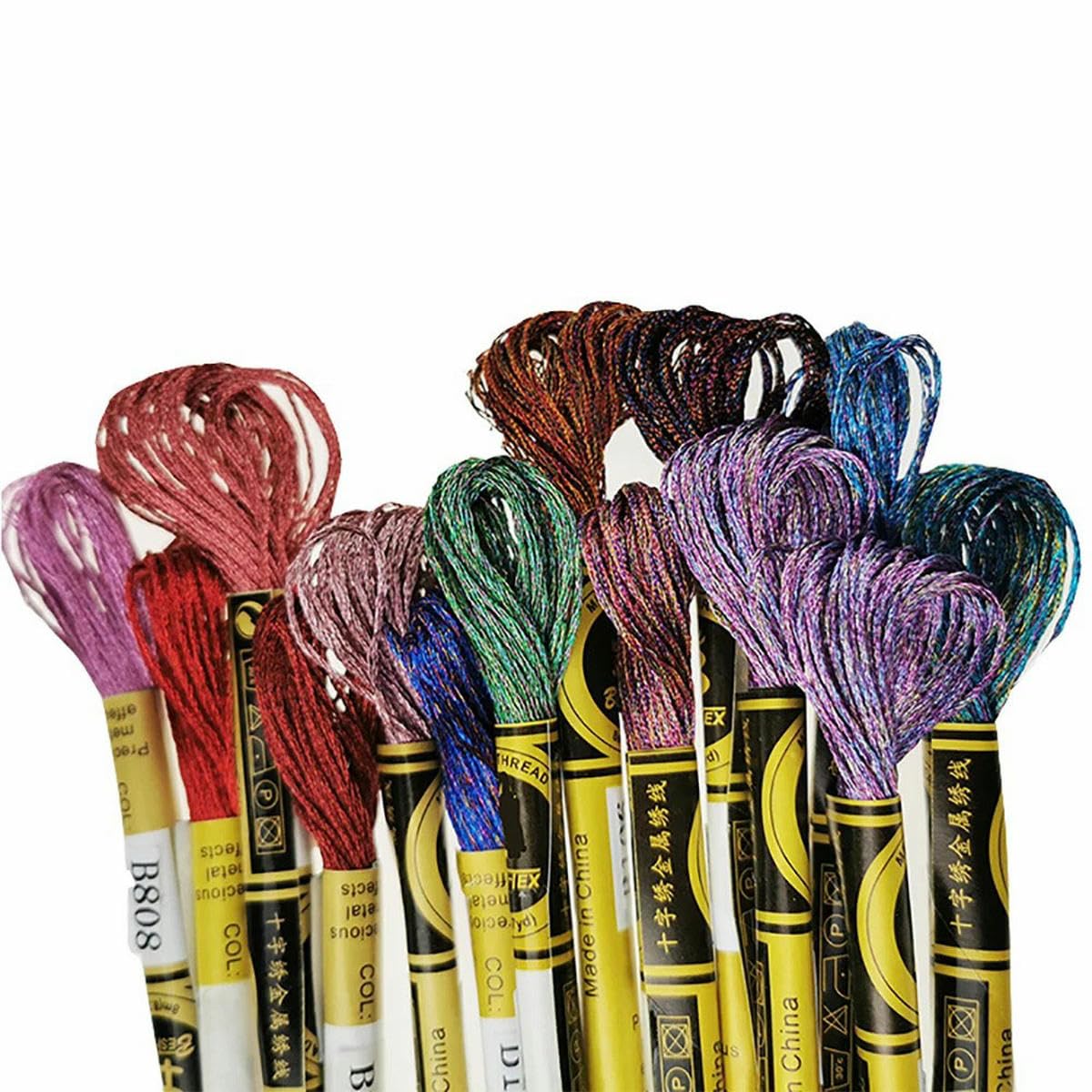 Hilo de bordar metálico multicolor Hilo de puntada brillante en madejas Kit de costura DIY - 20 madejas