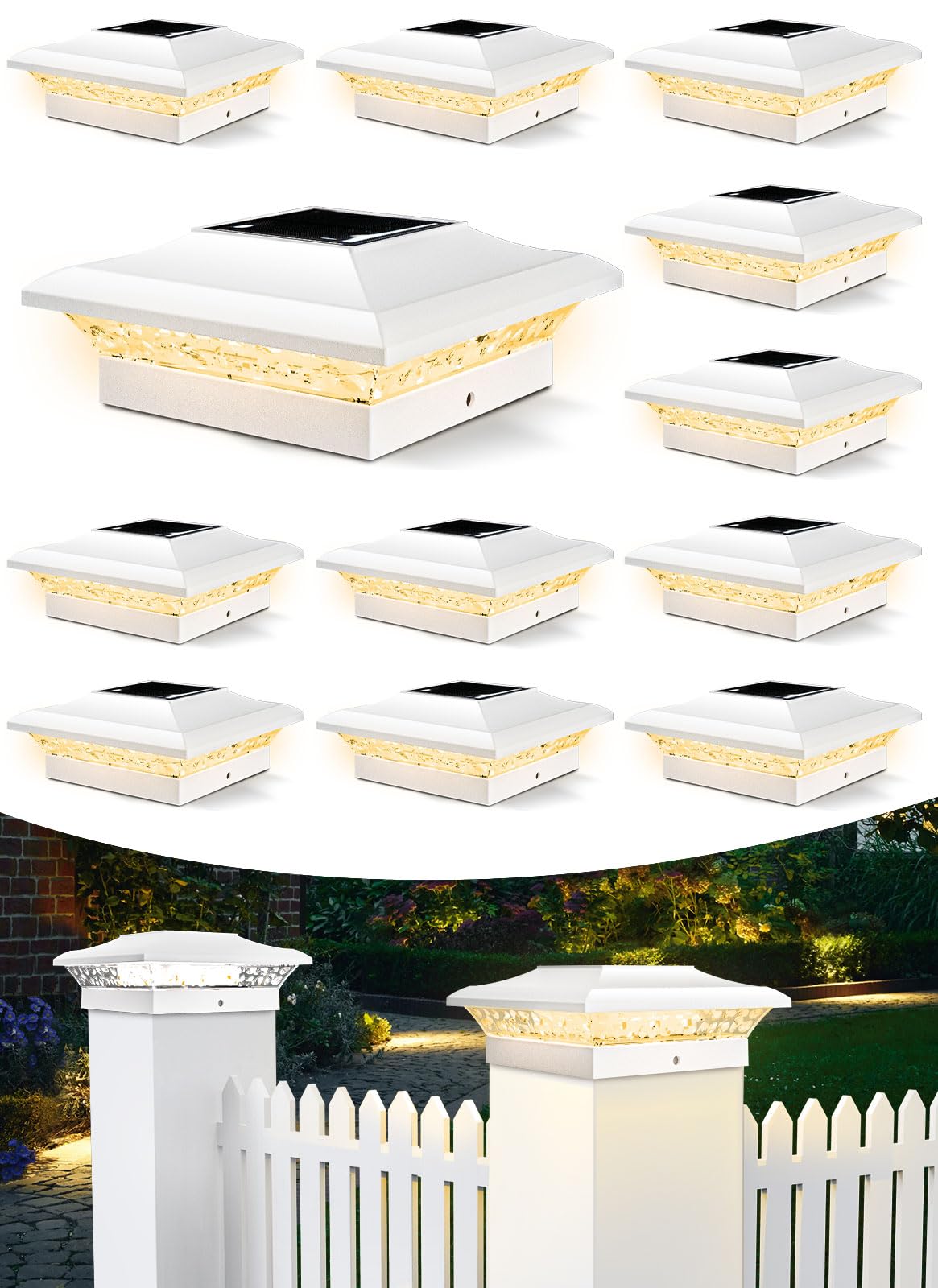 T-Sun 4X4 Post Cap Lights 12 Pack For Vinyl/Wooden Fence Auto Dusk To Dawn