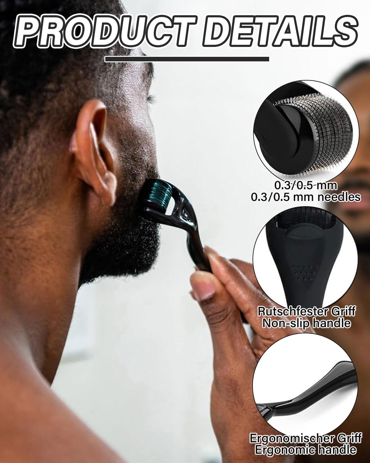 2Pcs Derma Roller Cabello 0.3/0.5mm, Dermaroller Cabello,Microneedling Hair,Derma Roller para el Crecimiento Antiedad de la Barba y el Cabello, Microneedling para el cuero cabelludo facial