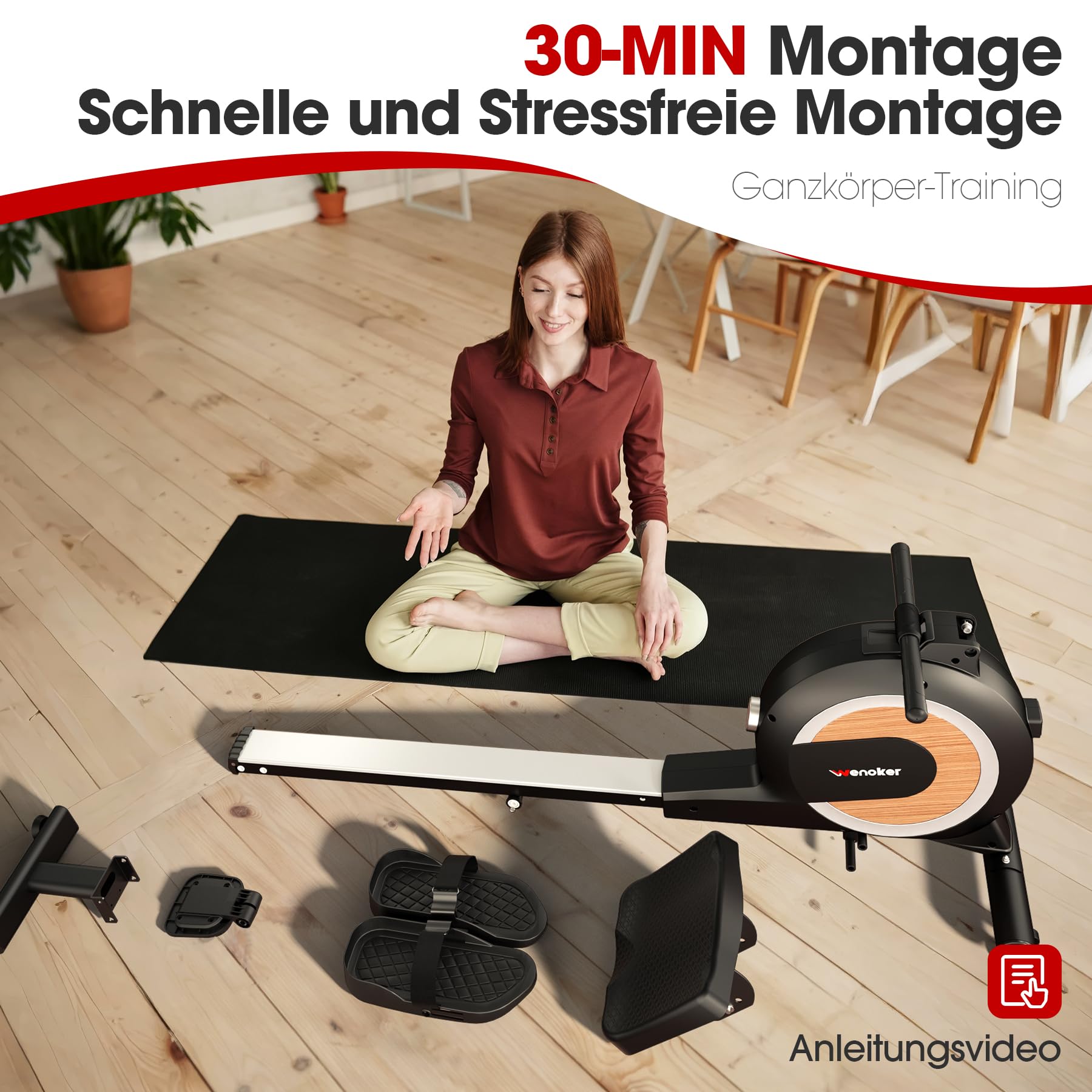 [2026 Neu] Wenoker Magnet Rudergerät für Zuhause mit 16/32 Stufen Widerstand, 160 kg Belastbarkeit, LCD-Monitor intelligenter Drehknopf, APP-gesteuert, Indoor-Cardio-Training für Home-Gym